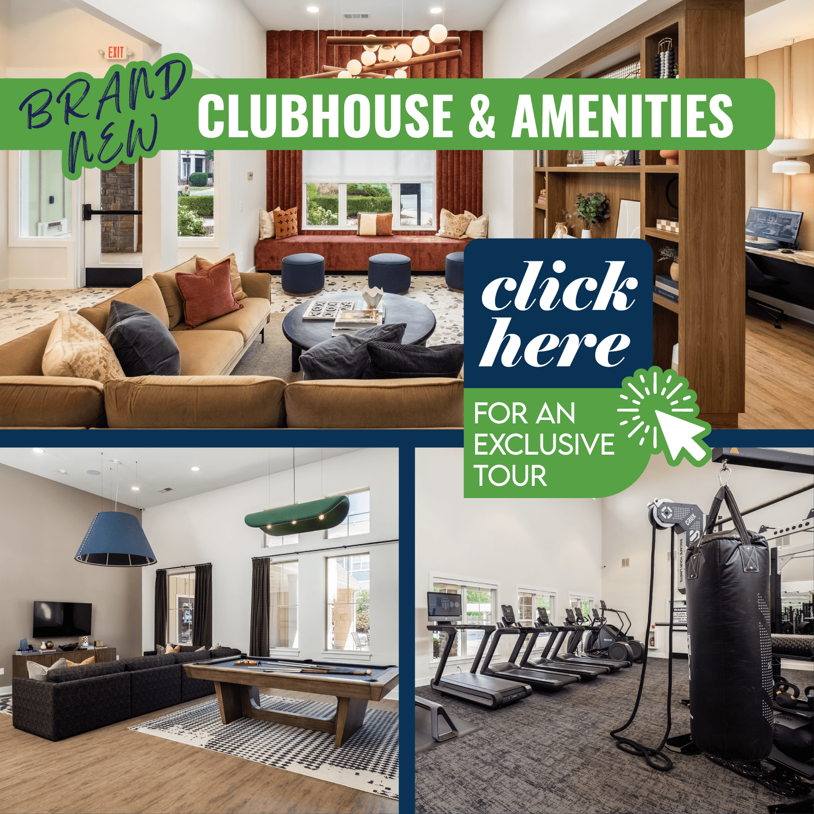 SEVERAL IMAGES OF A NEWLY RENOVATED RESIDENT ACTIVITY CENTER DISPLAYING THE NEW FINISHES AND AMENITIES NOW AVAILABLE TO RESIDENTS